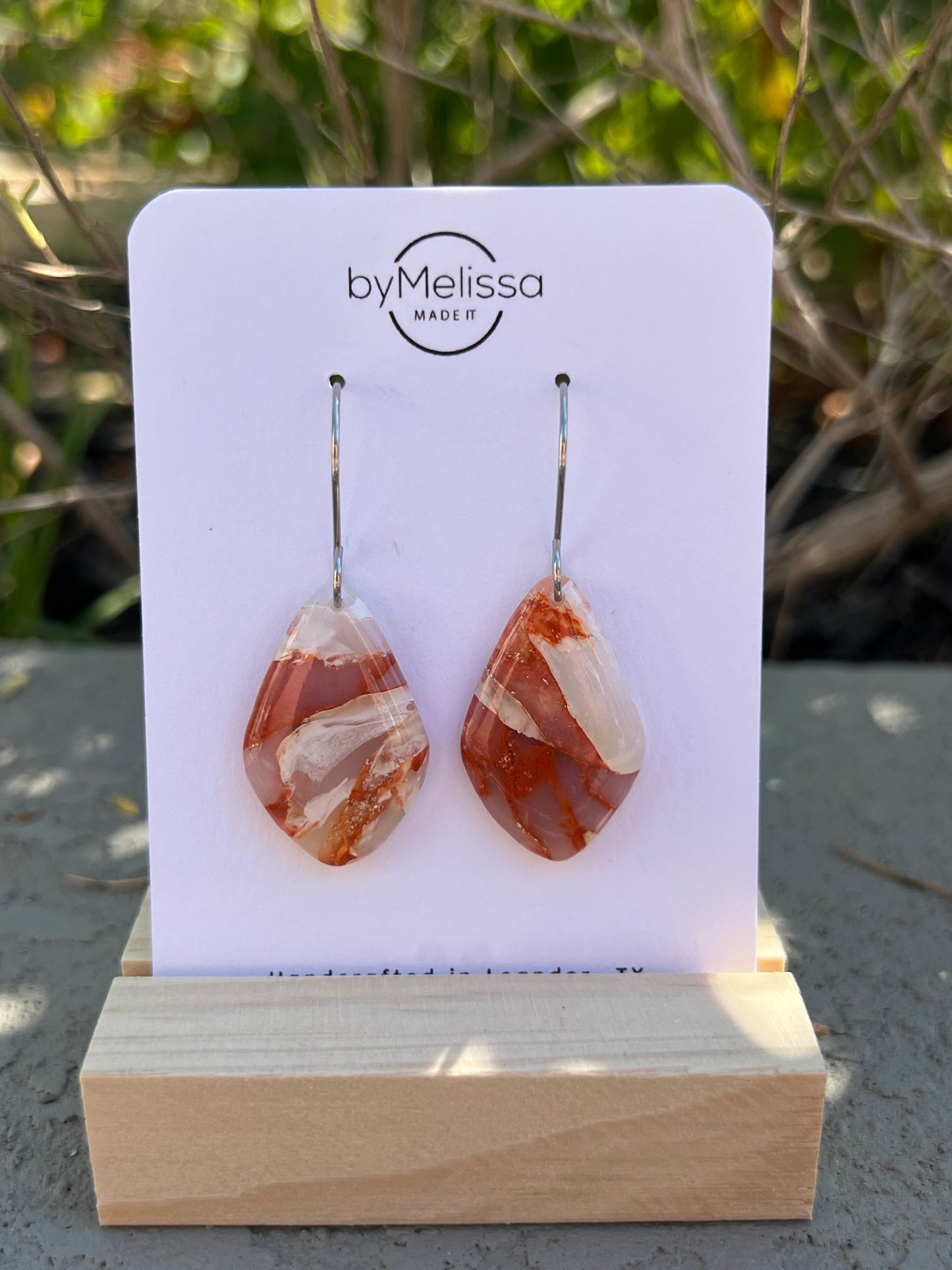 Orange and White Small Kite Drop Earrings in Silver