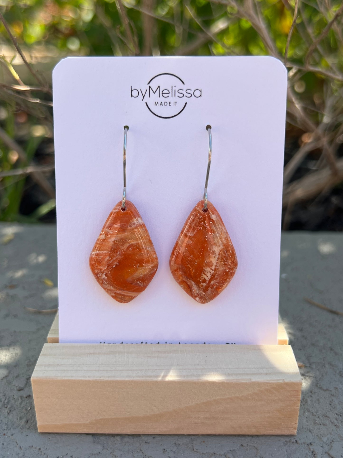 Orange and White Small Kite Drop Earrings in Silver