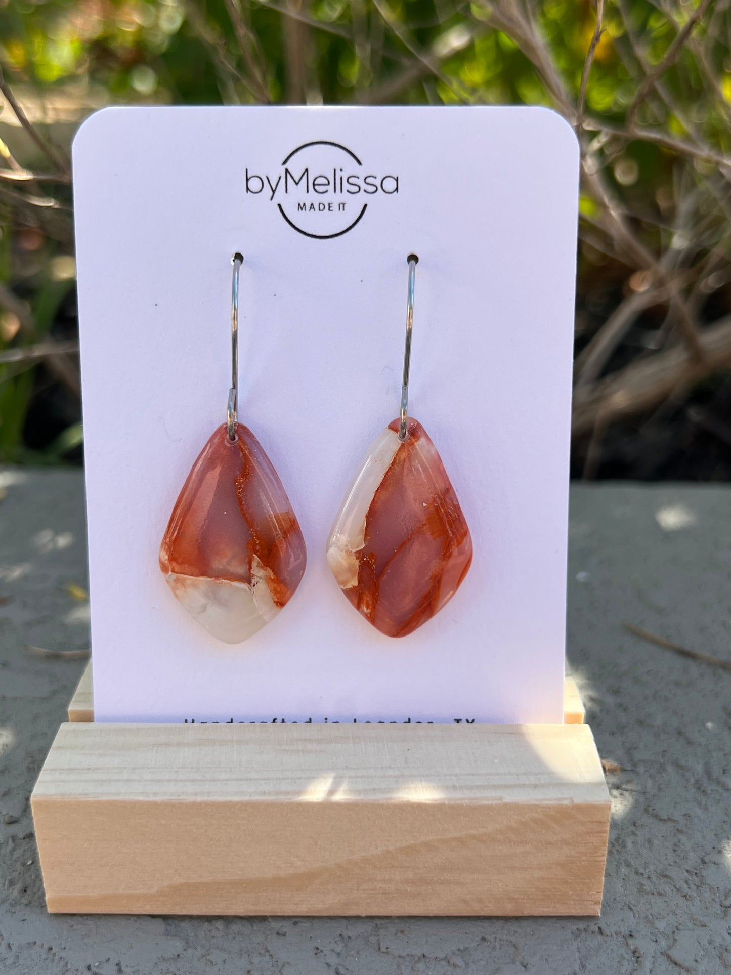 Orange and White Small Kite Drop Earrings in Silver