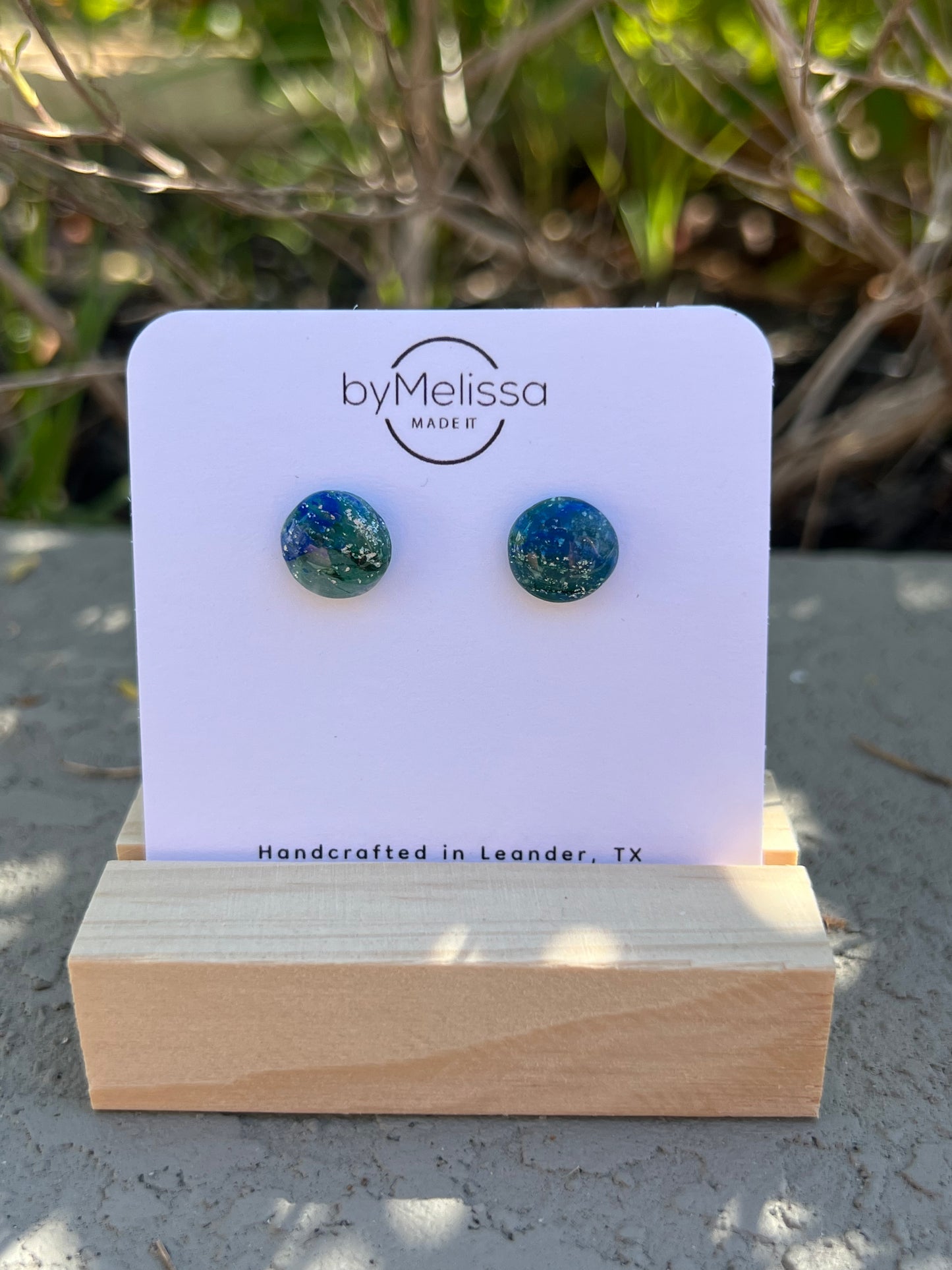 Forest Green and Blue Small Circle Stud Earrings