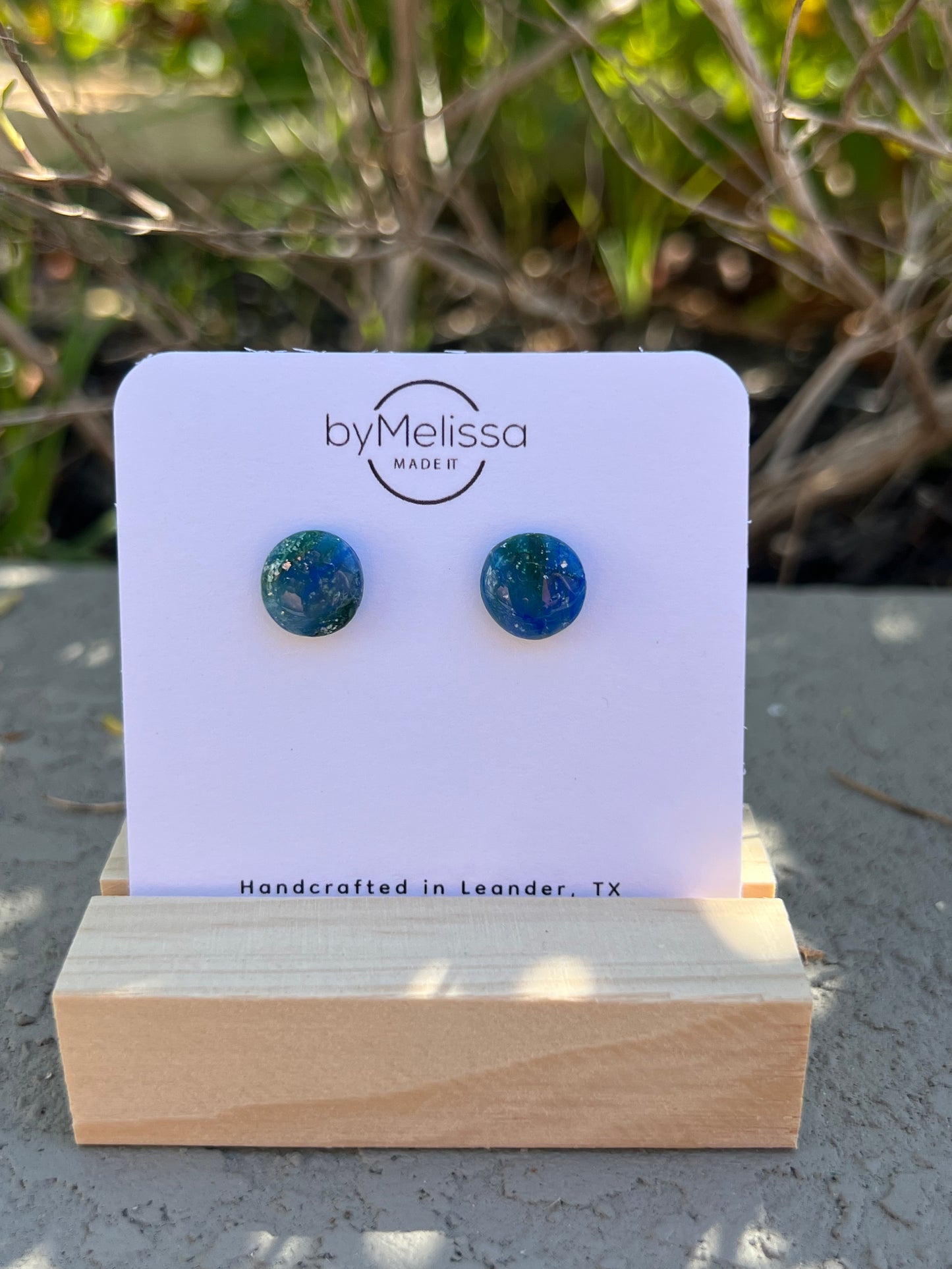 Forest Green and Blue Small Circle Stud Earrings