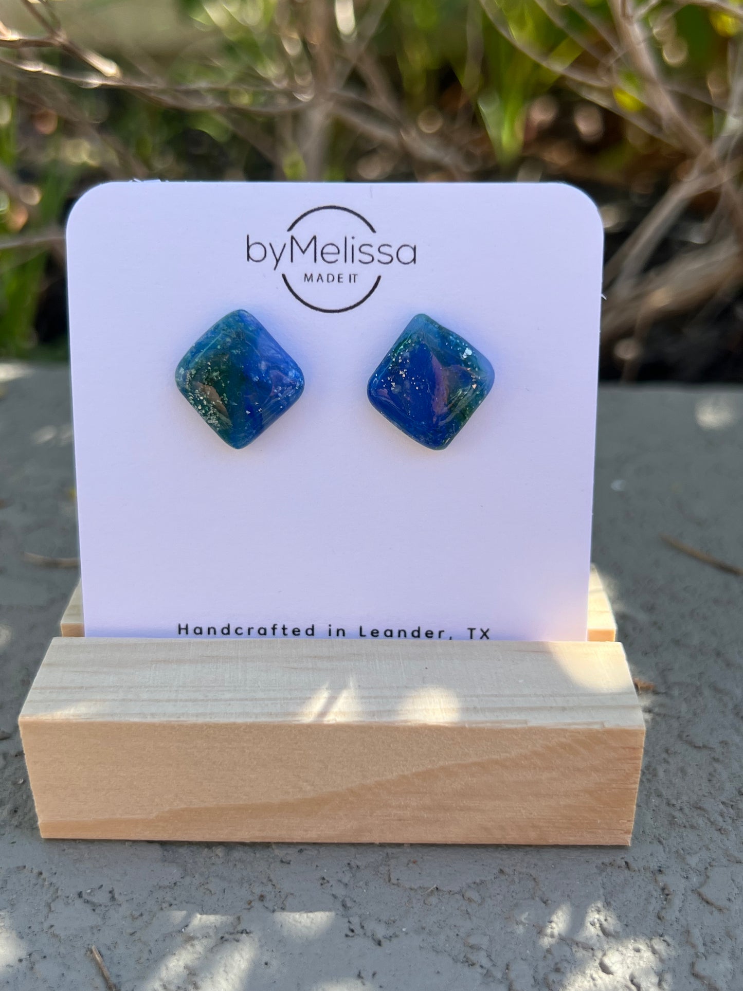 Forest Green and Blue Rounded Square Stud Earrings