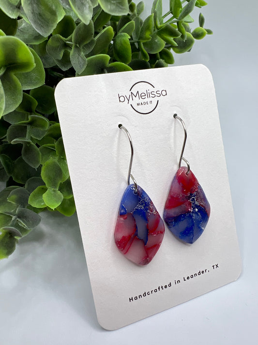 Red and Blue Small Kite Drop Earrings in Silver