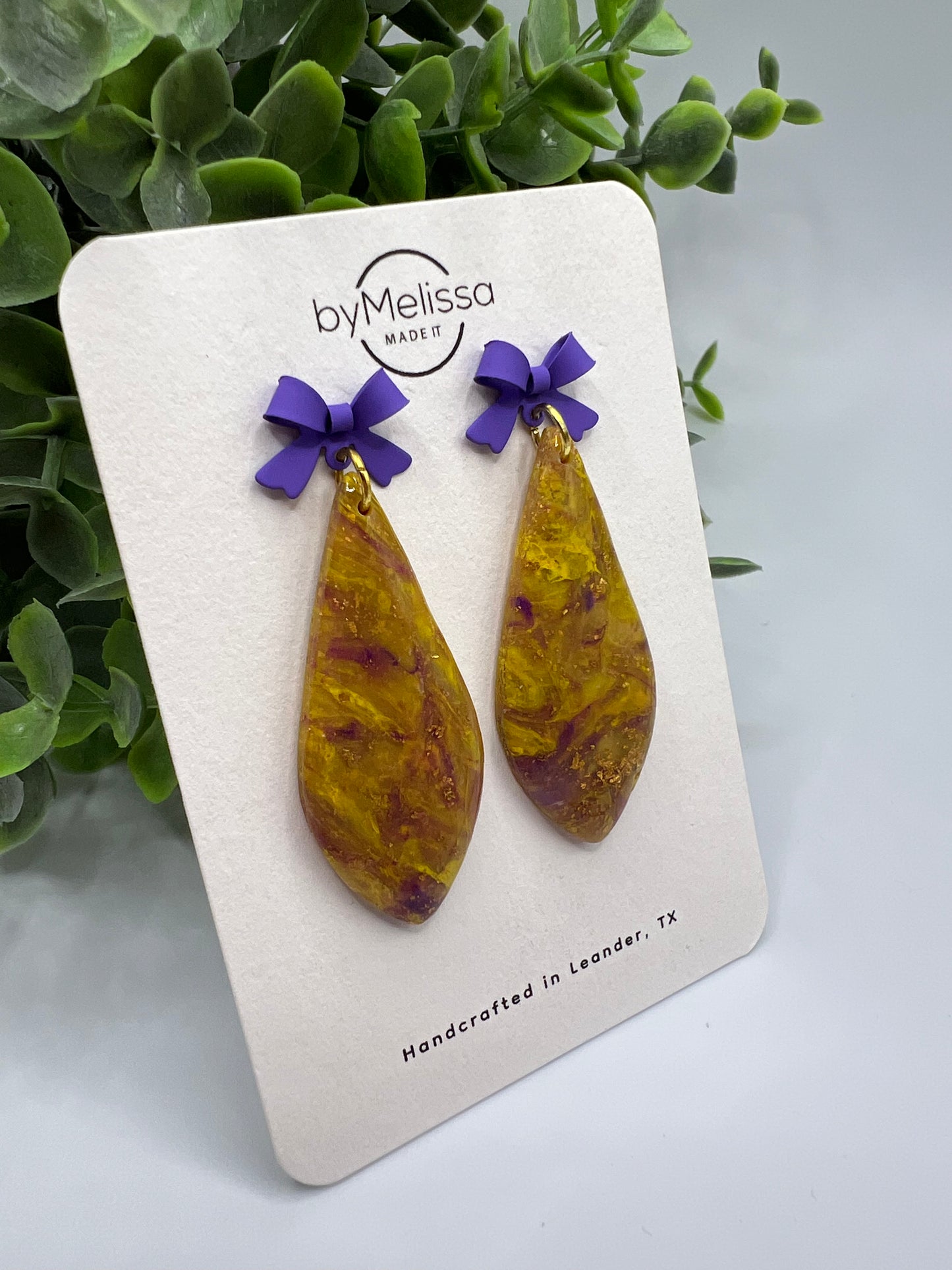 Purple and Gold Small Elongated Kite with Purple Bow Studs