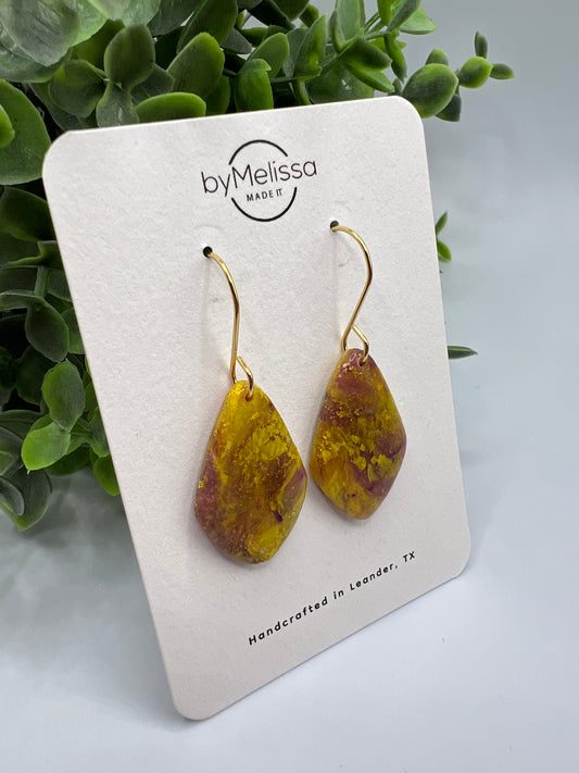 Purple and Gold Small Kite Drop Earrings in Gold