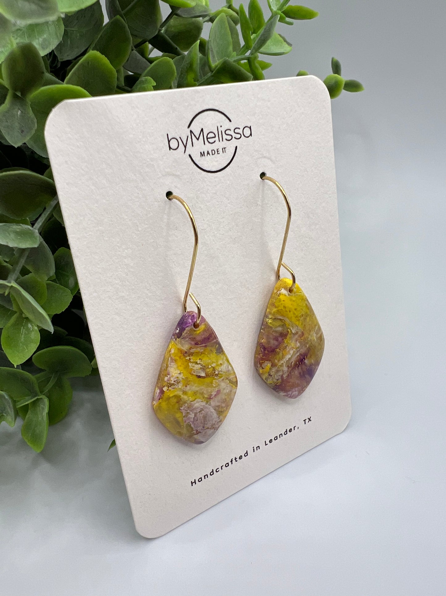 Purple and Gold Small Kite Drop Earrings in Gold