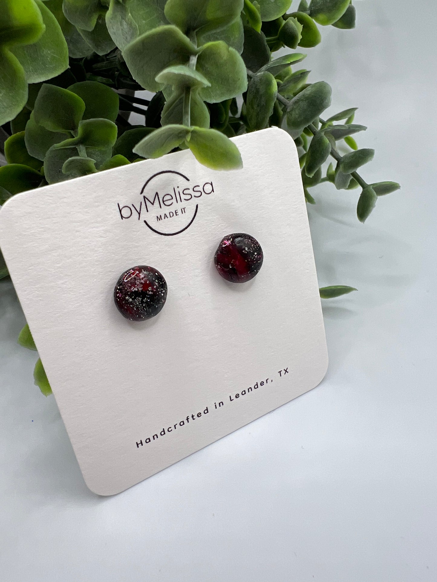 Red and Black Small Circle Stud Earrings