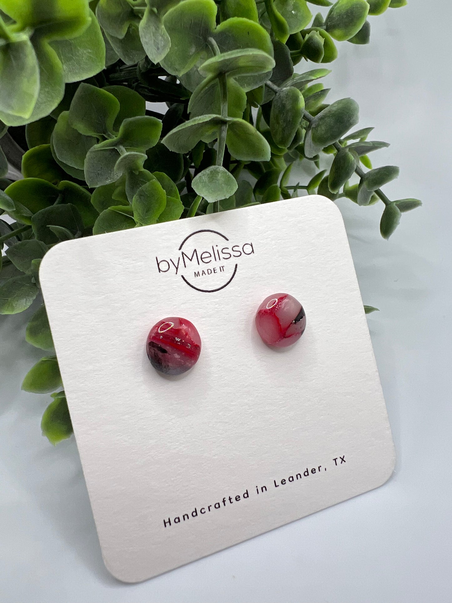 Red and Black Small Circle Stud Earrings