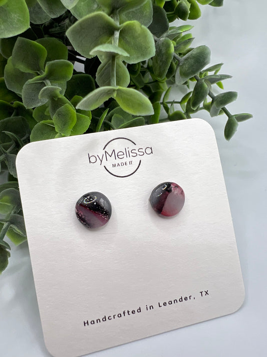 Red and Black Small Circle Stud Earrings