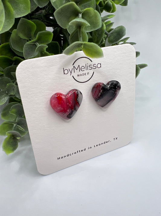 Red and Black Heart Stud Earrings