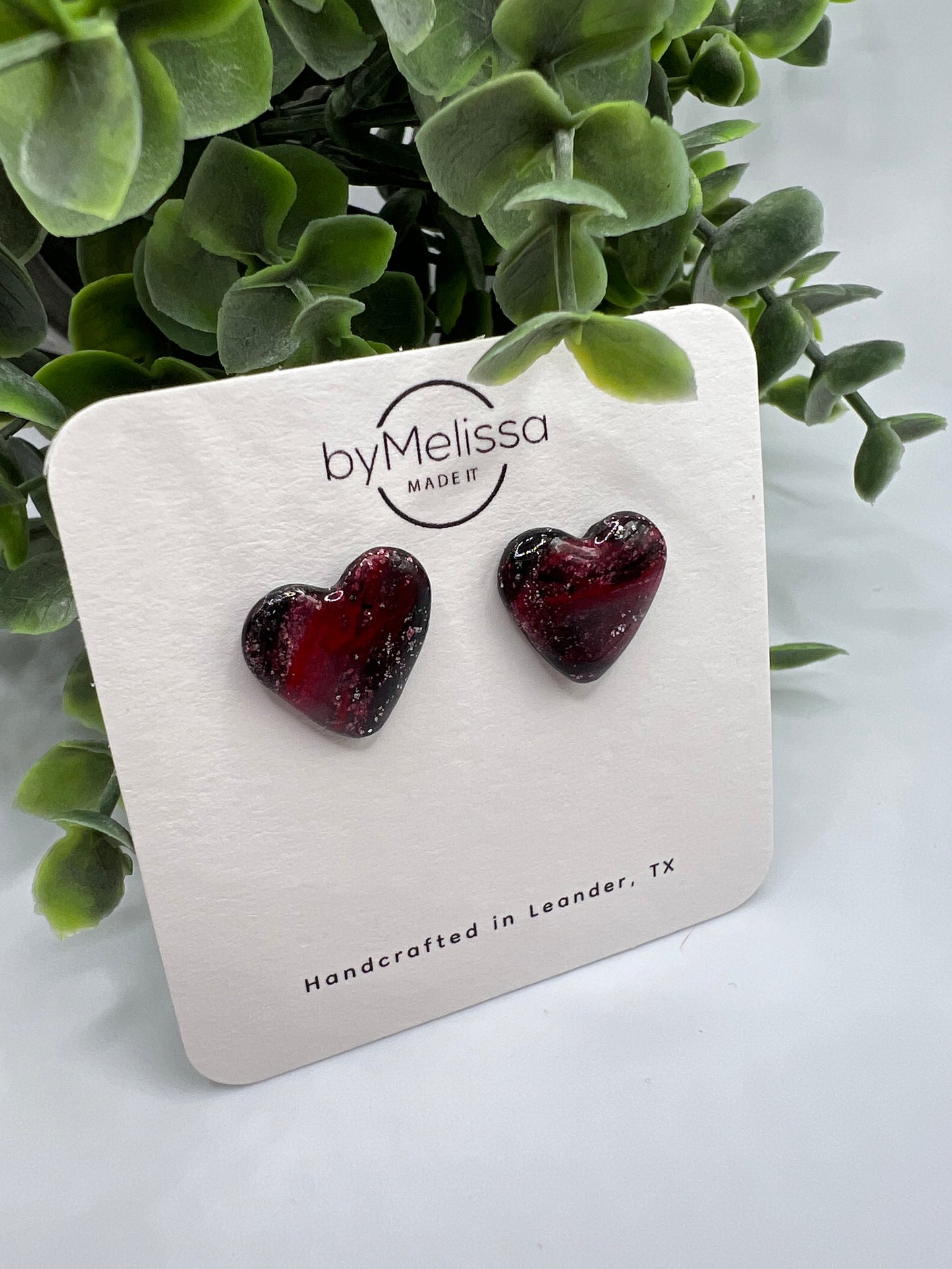 Red and Black Heart Stud Earrings