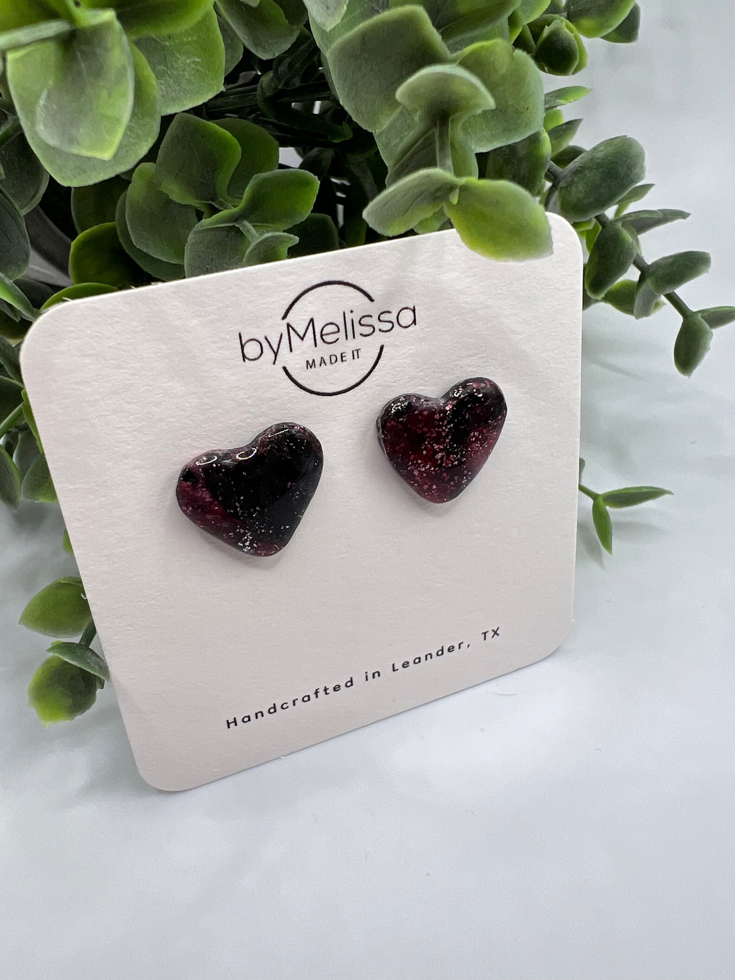 Red and Black Heart Stud Earrings