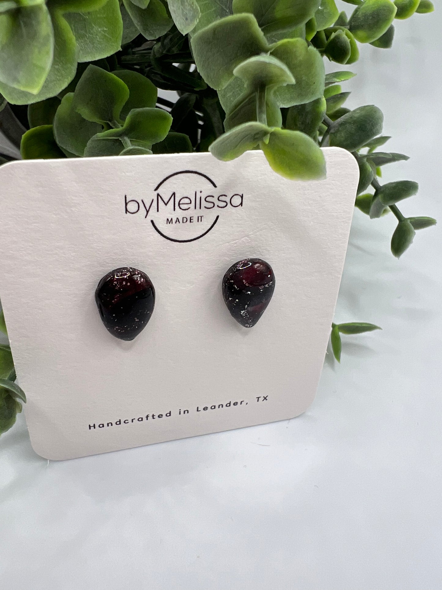 Red and Black Teardrop Stud Earrings