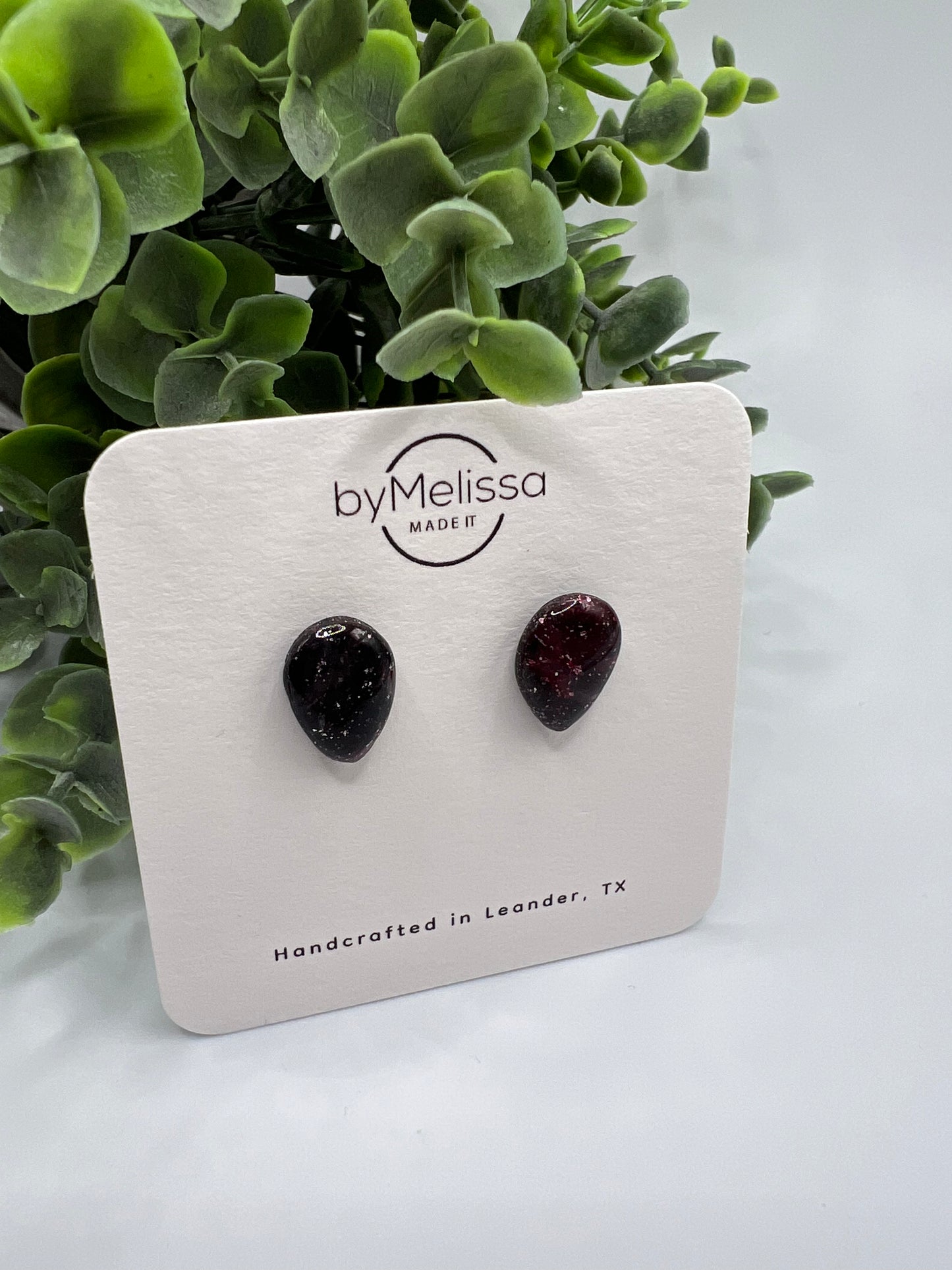 Red and Black Teardrop Stud Earrings