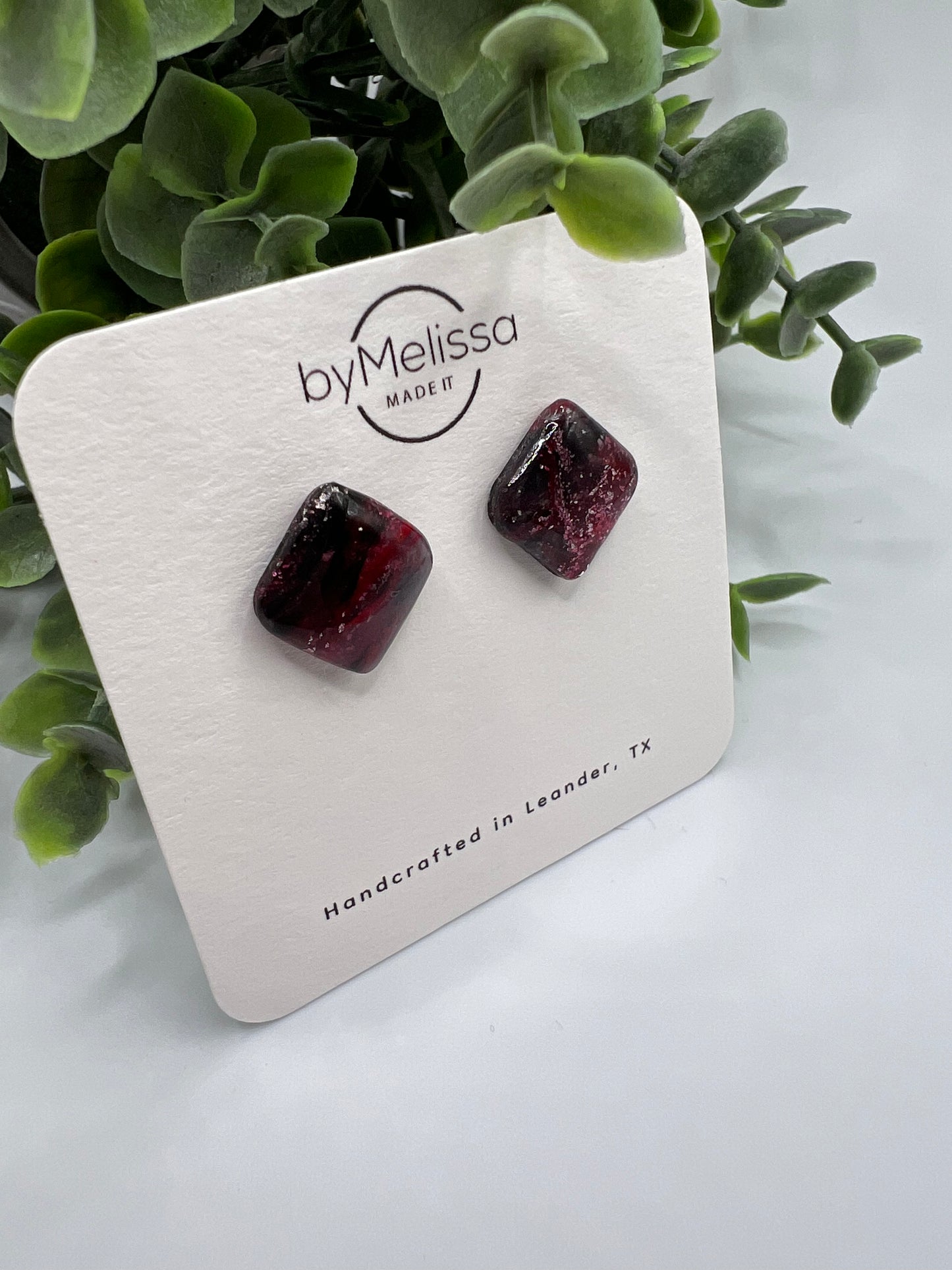 Red and Black Rounded Square Stud Earrings