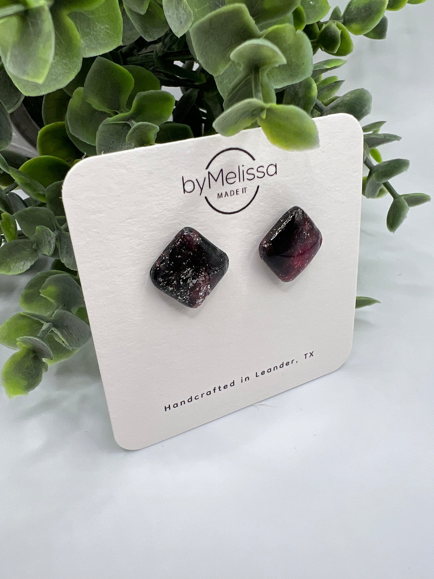 Red and Black Rounded Square Stud Earrings