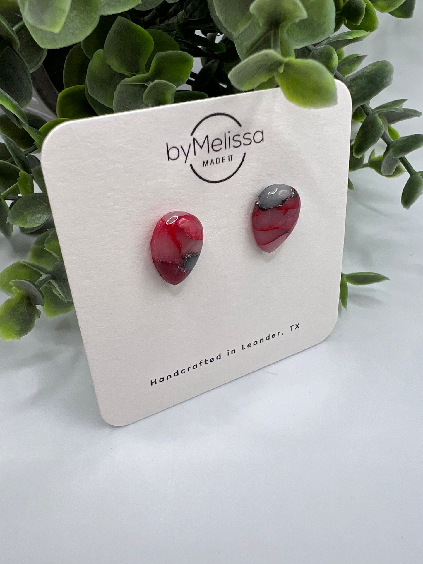 Red and Black Teardrop Stud Earrings