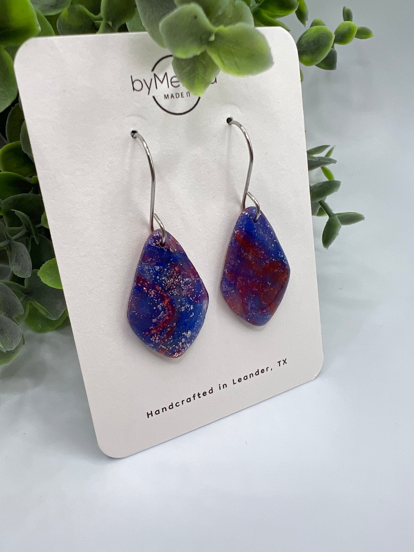 Red and Blue Small Kite Drop Earrings in Silver