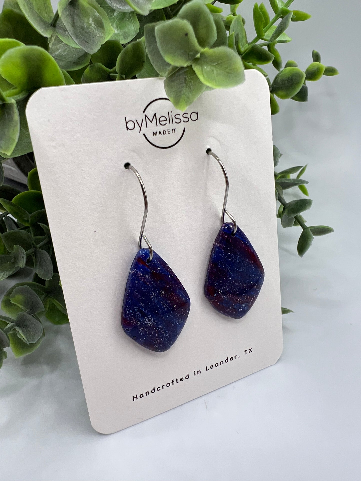 Red and Blue Small Kite Drop Earrings in Silver