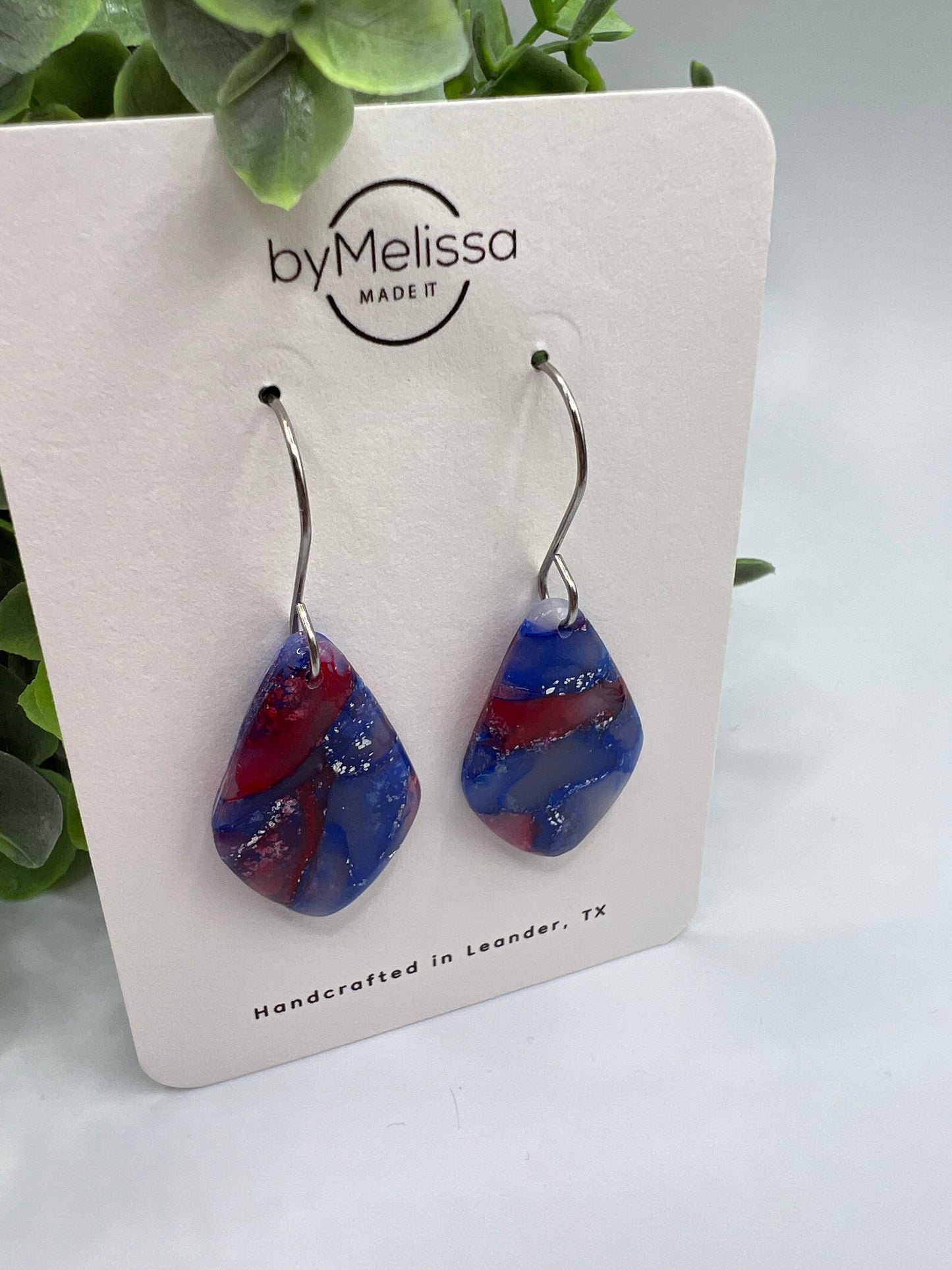 Red and Blue Small Kite Drop Earrings in Silver