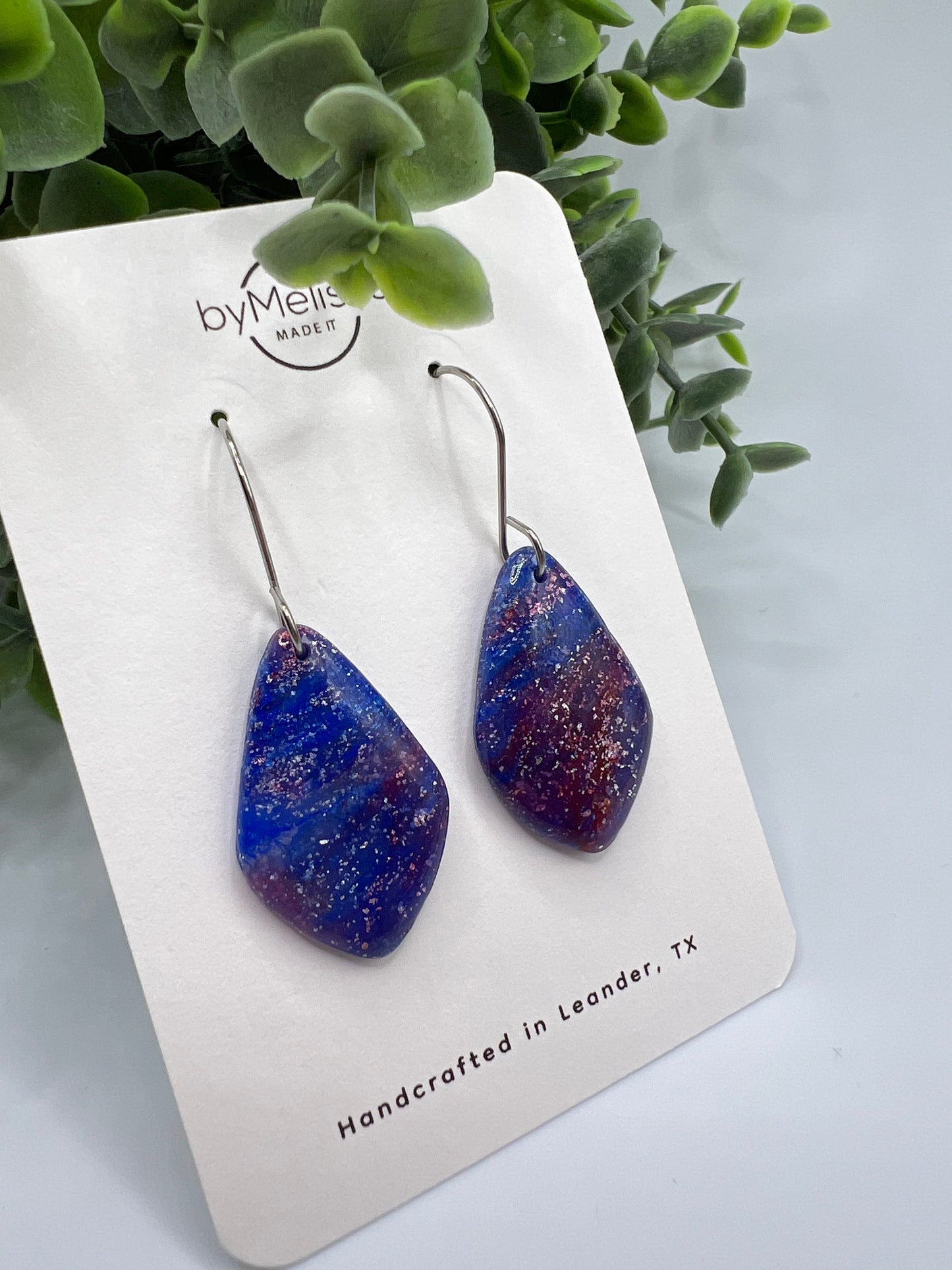 Red and Blue Small Kite Drop Earrings in Silver