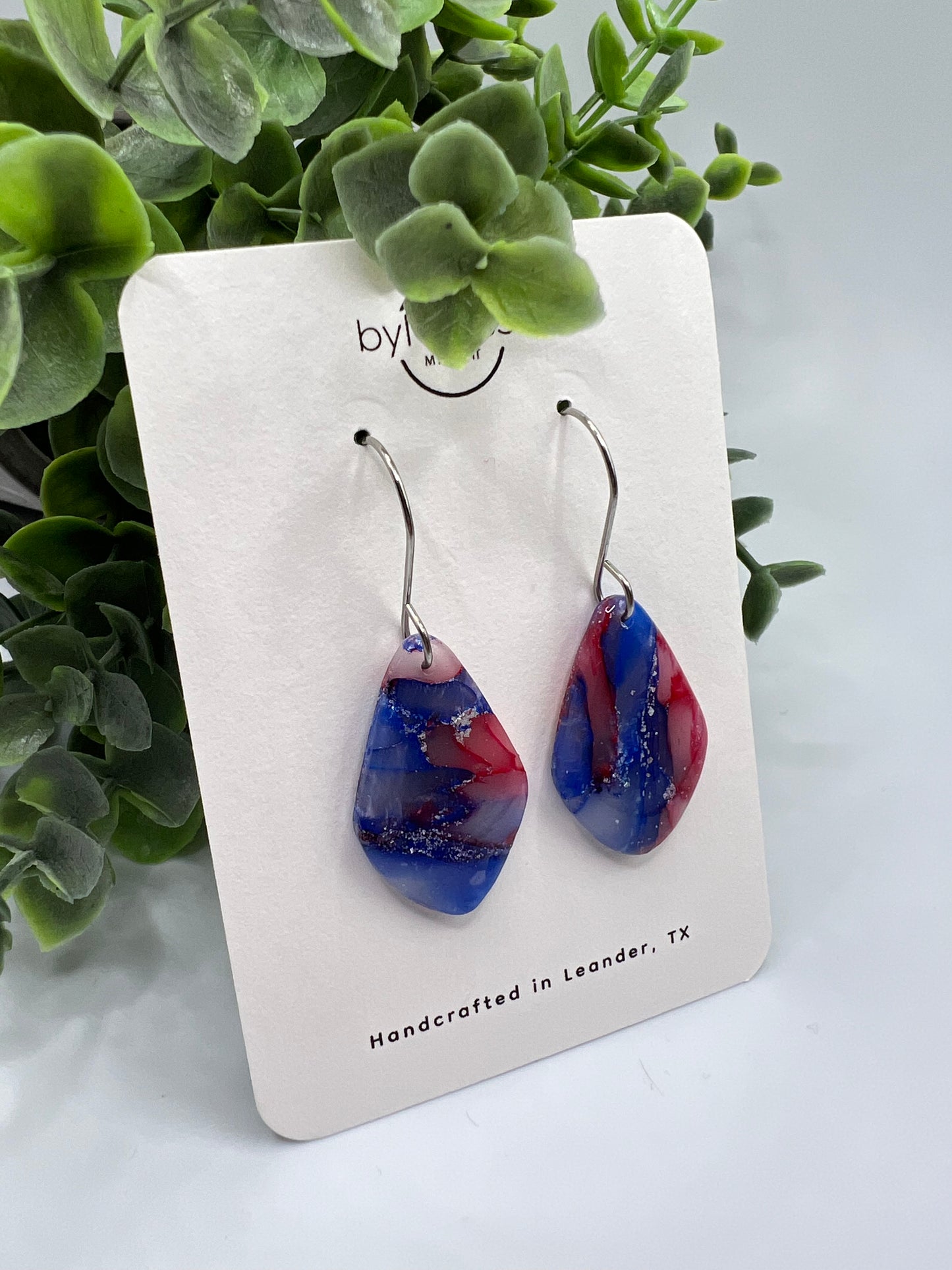 Red and Blue Small Kite Drop Earrings in Silver