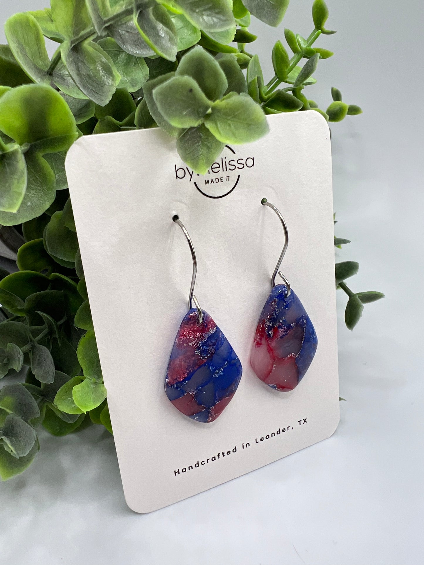 Red and Blue Small Kite Drop Earrings in Silver