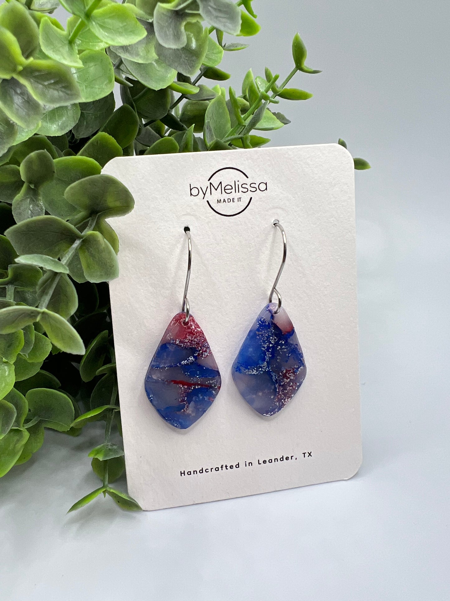 Red and Blue Small Kite Drop Earrings in Silver