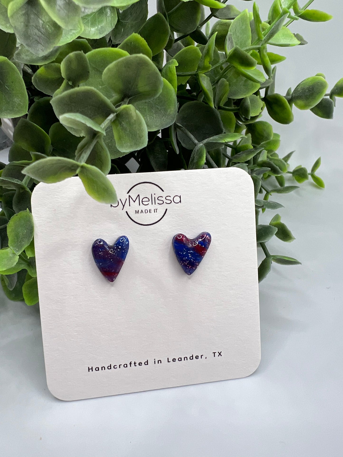 Red and Blue Skinny Heart Stud Earrings