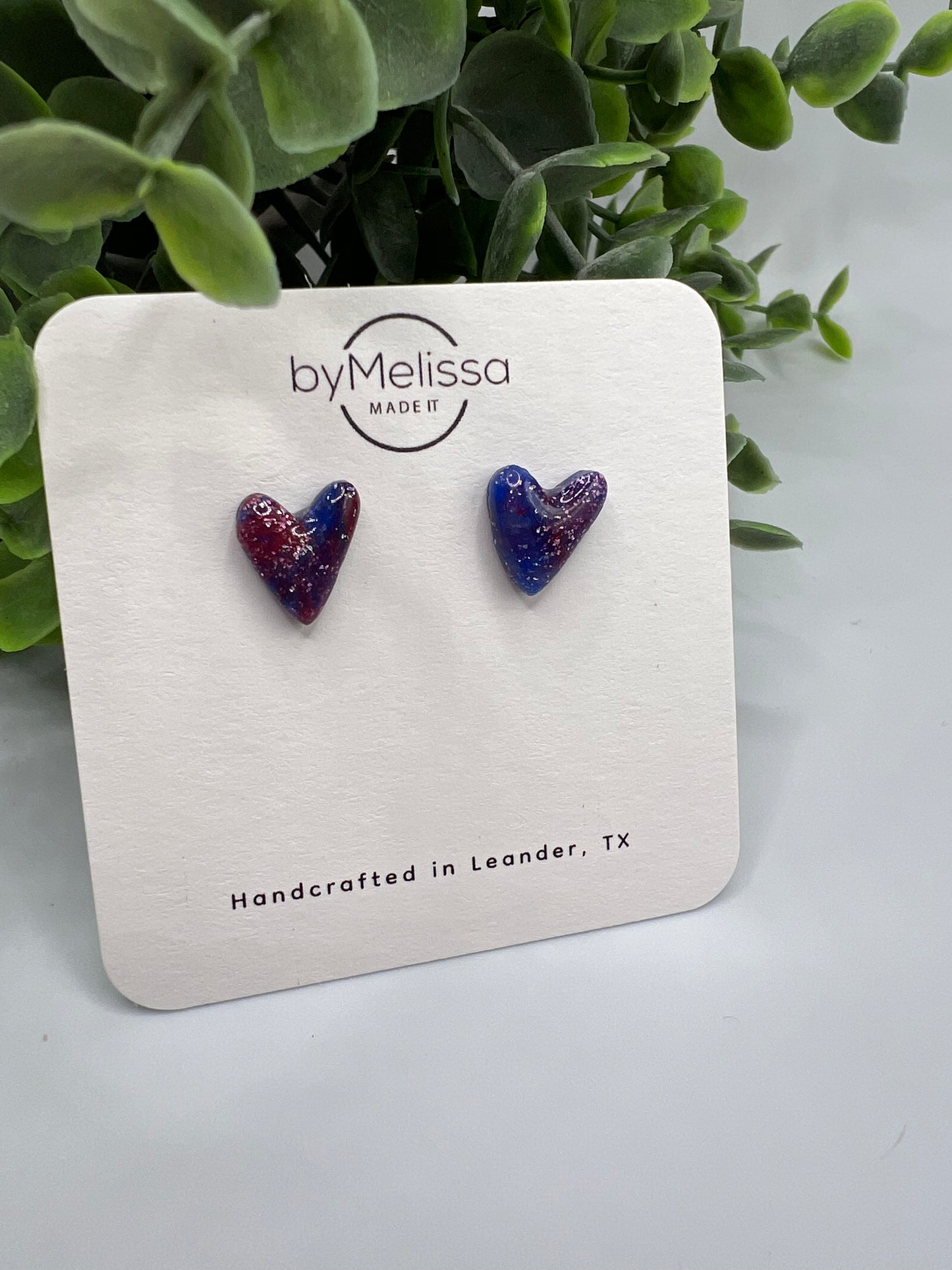 Red and Blue Skinny Heart Stud Earrings