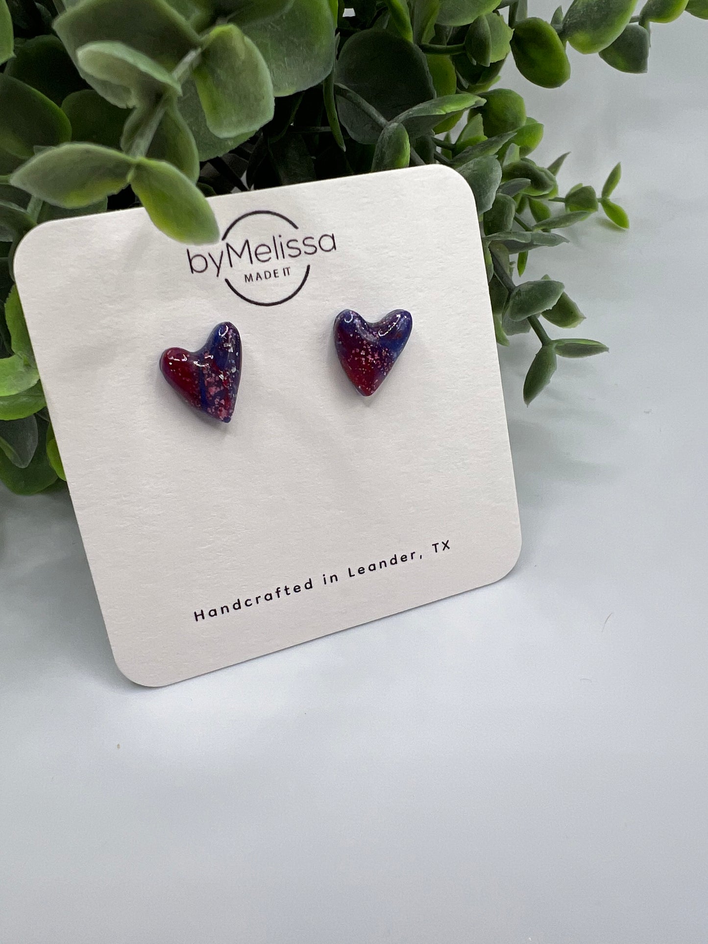 Red and Blue Skinny Heart Stud Earrings