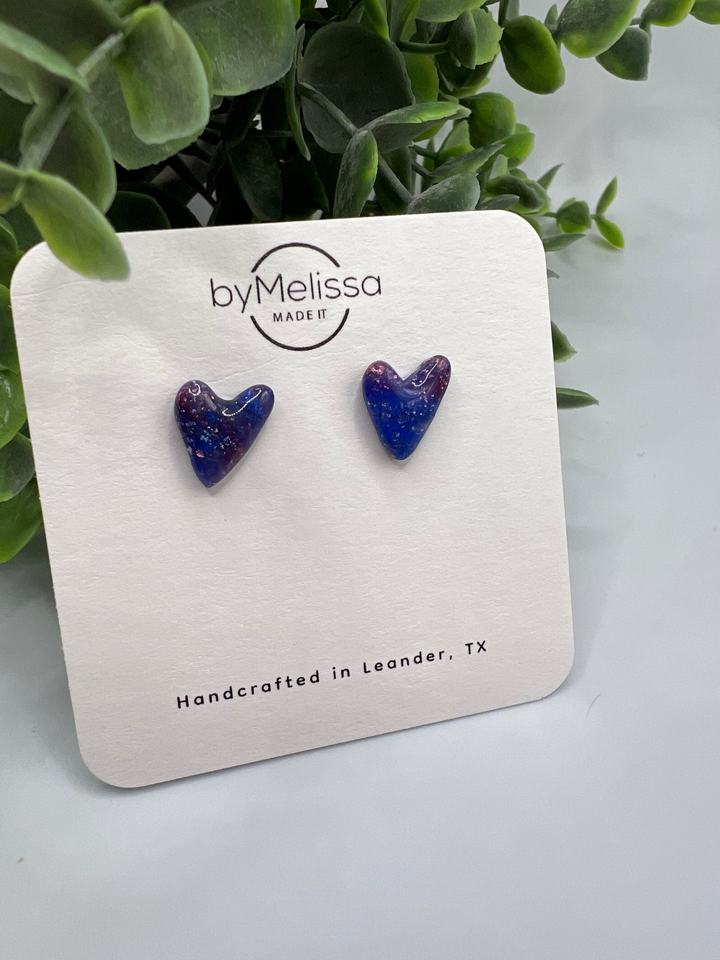 Red and Blue Skinny Heart Stud Earrings