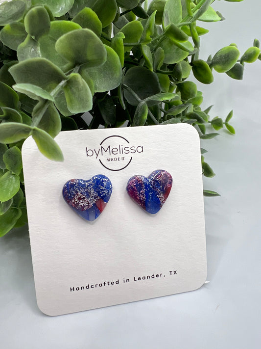 Red and Blue Heart Stud Earrings