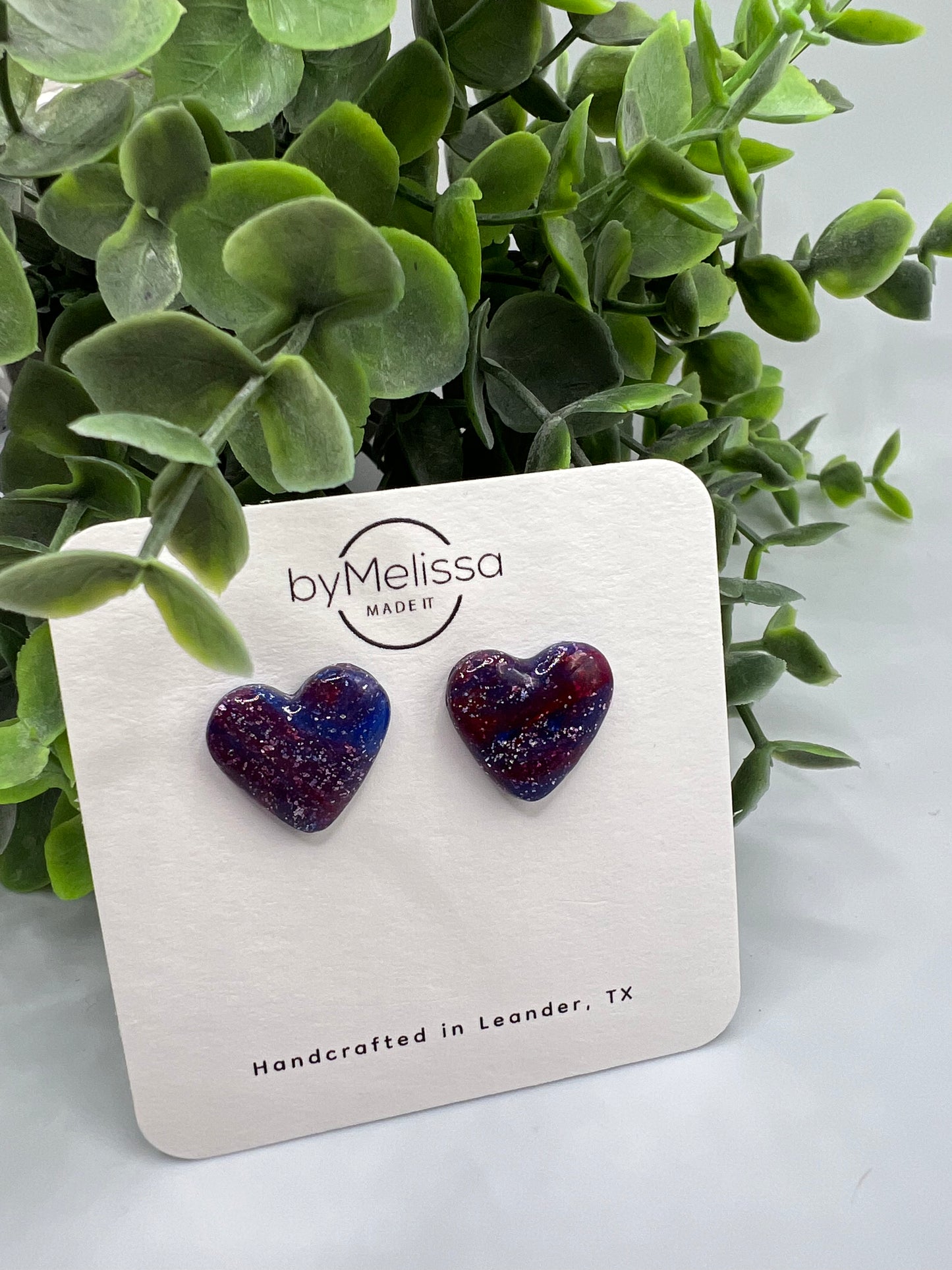 Red and Blue Heart Stud Earrings