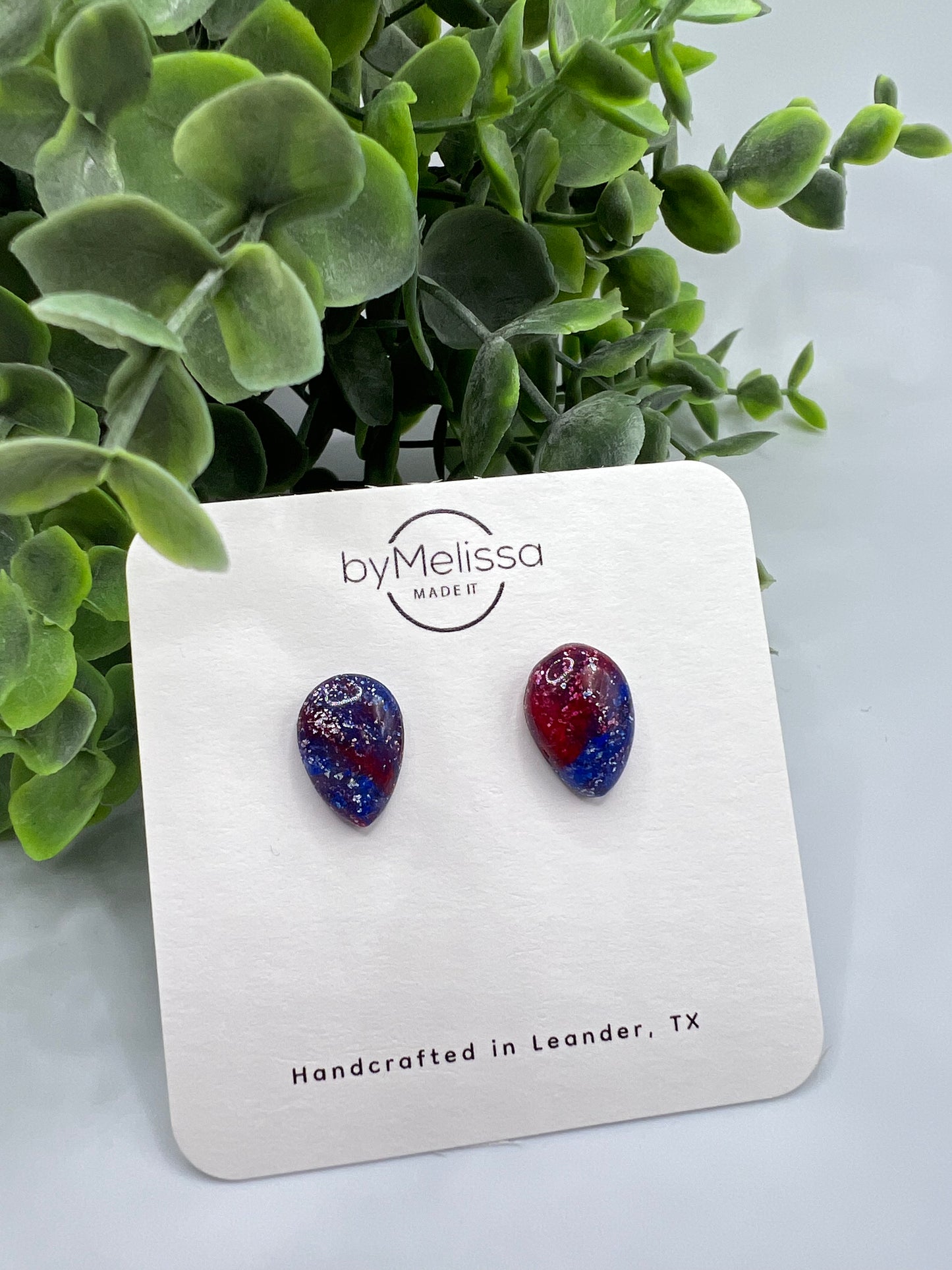 Red and Blue Teardrop Stud Earrings