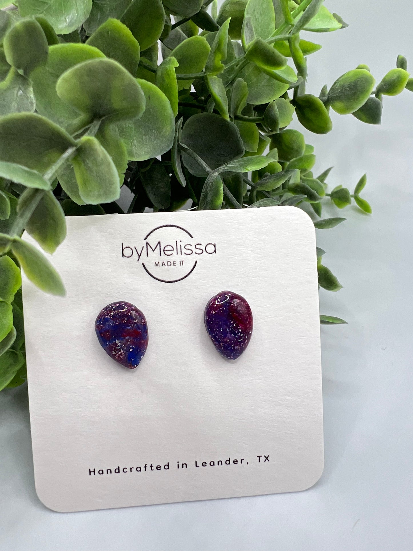 Red and Blue Teardrop Stud Earrings