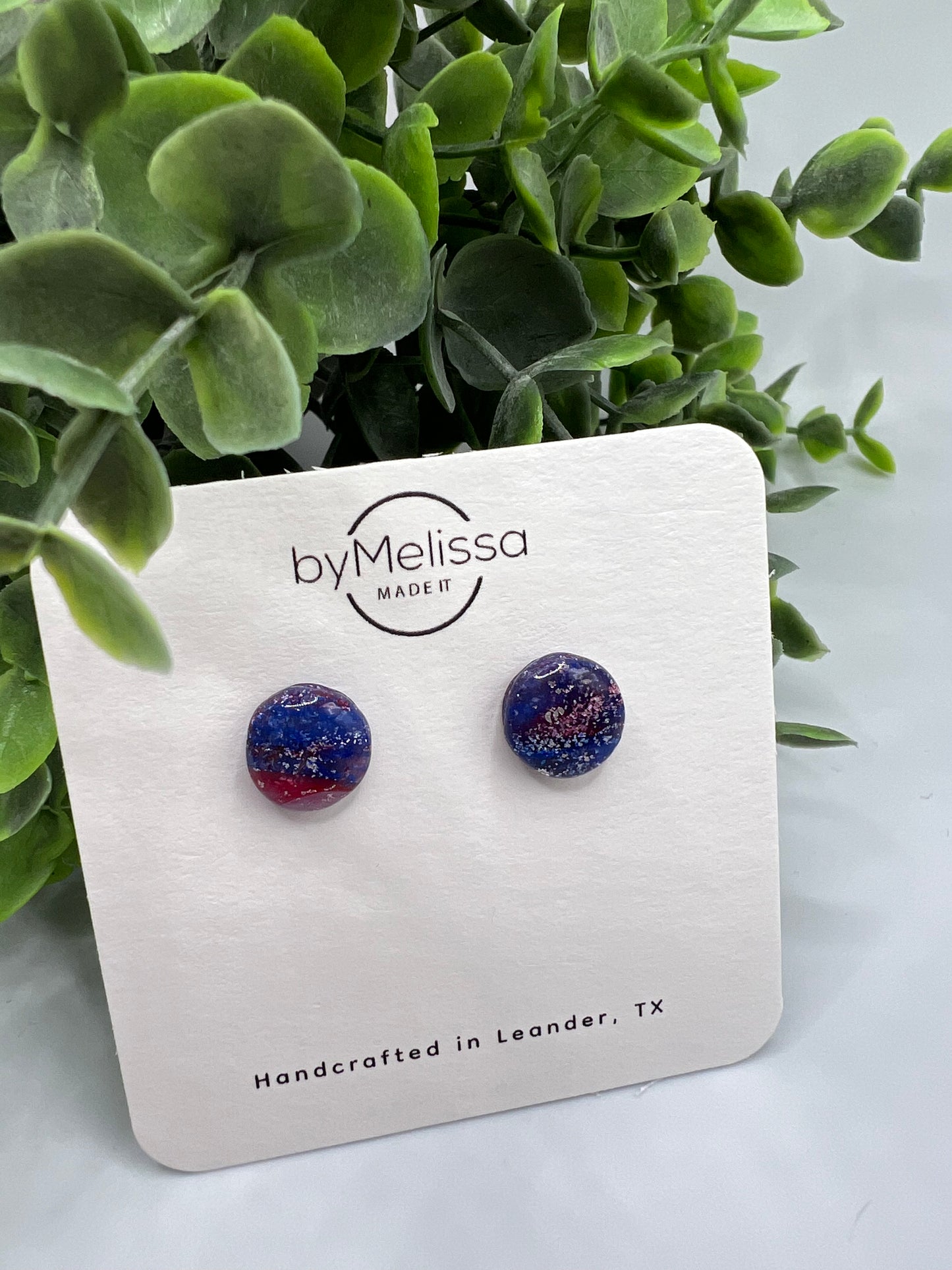 Red and Blue Small Circle Stud Earrings