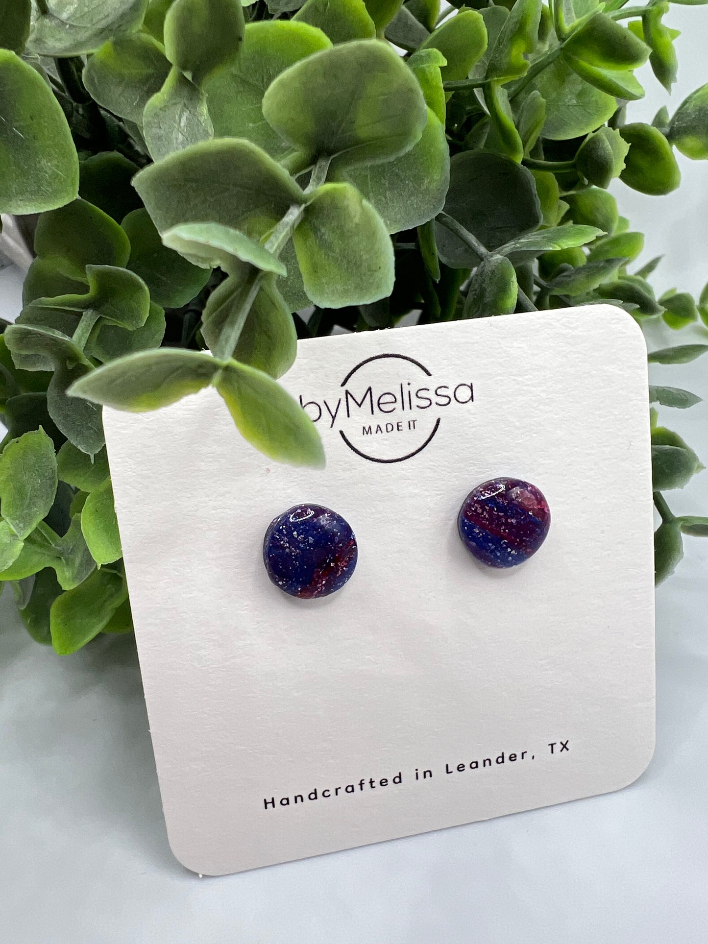 Red and Blue Small Circle Stud Earrings