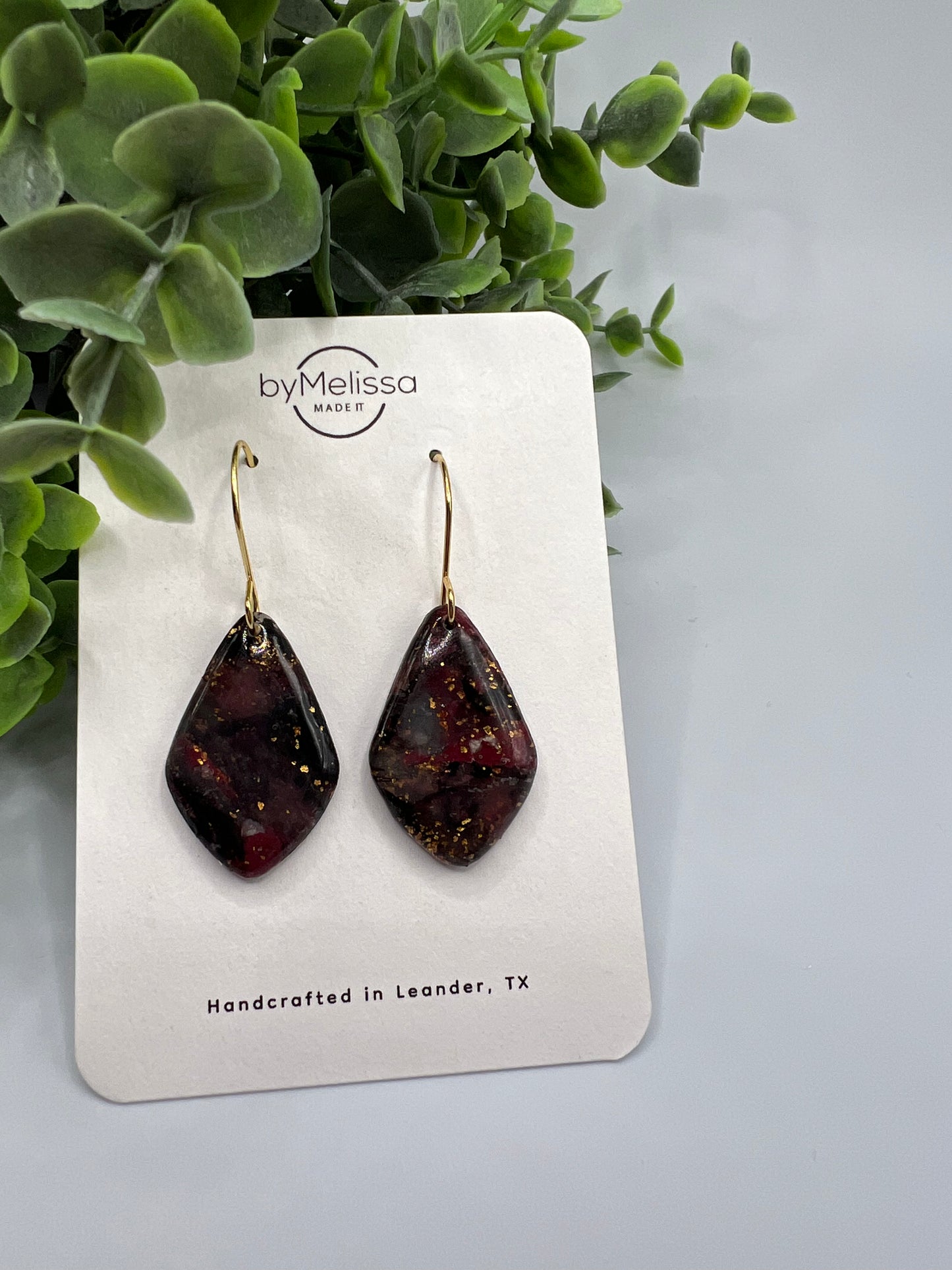 Maroon and Black Kite Drop Earrings in Gold