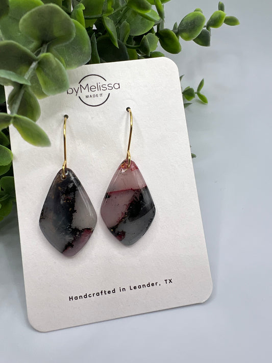 Maroon and Black Kite Drop Earrings in Gold