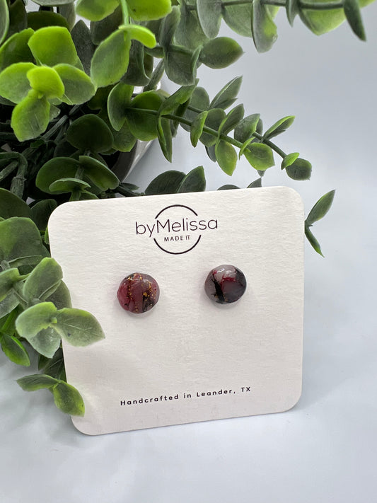 Maroon and Black Small Circle Stud Earrings