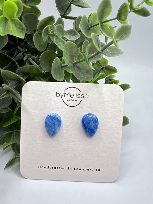 Blue and White Teardrop Stud Earrings