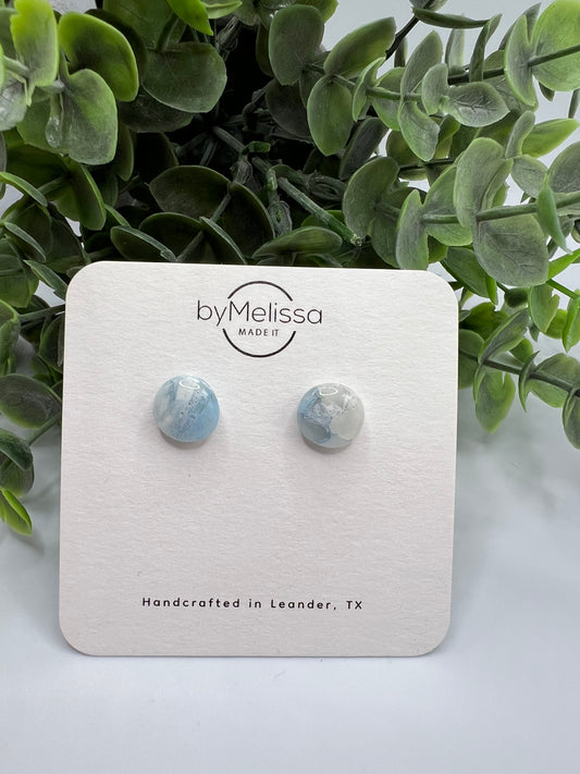 Columbia Blue and White Small Circle Stud Earrings