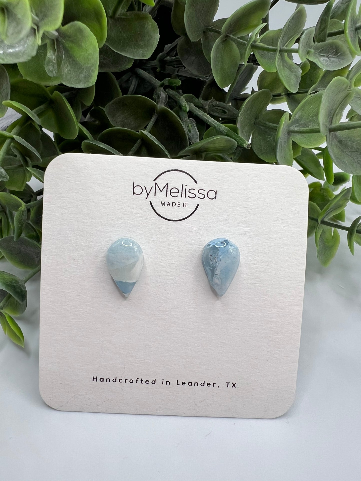 Columbia Blue and White Teardrop Stud Earrings