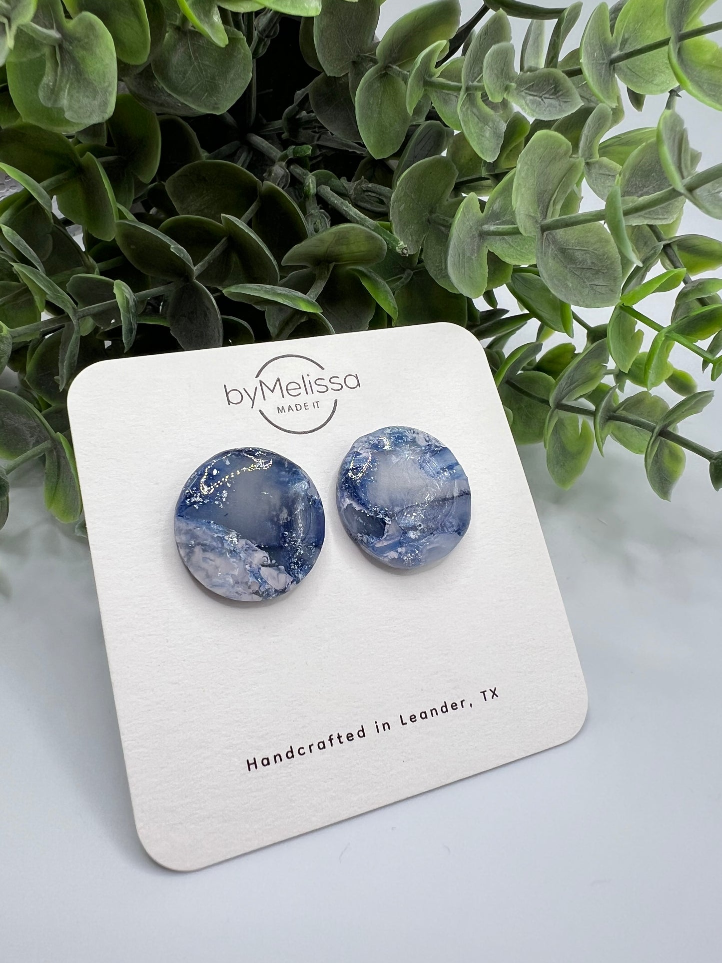 Navy and White Large Circle Stud Earrings