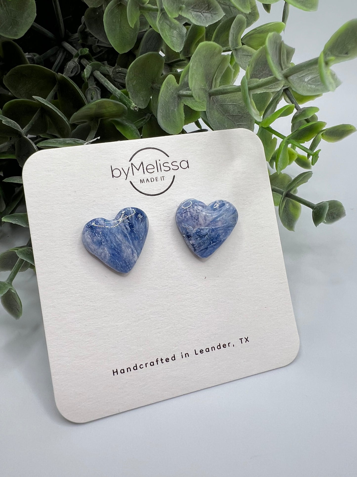 Navy and White Heart Stud Earrings