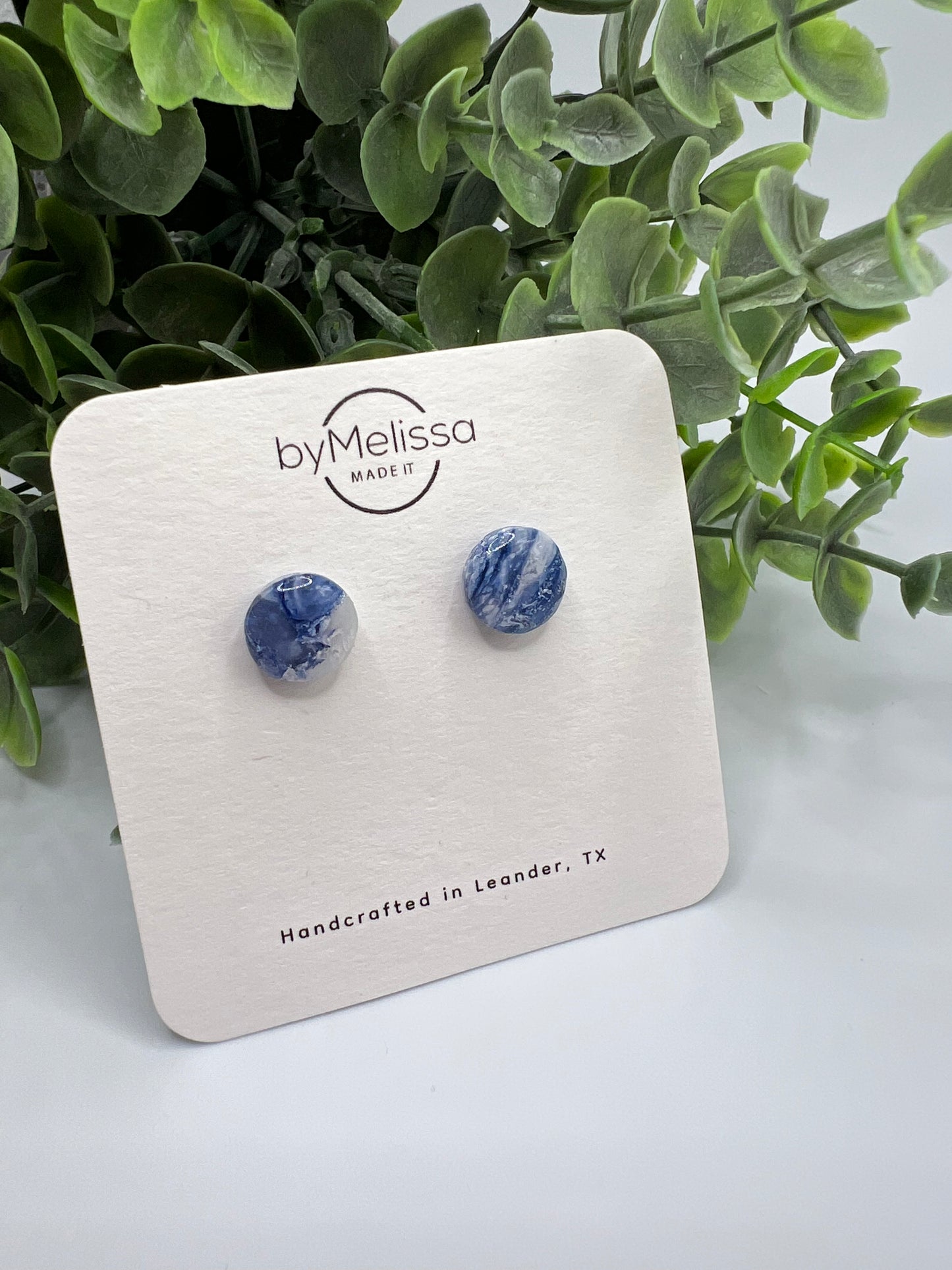 Navy and White Small Circle Stud Earrings