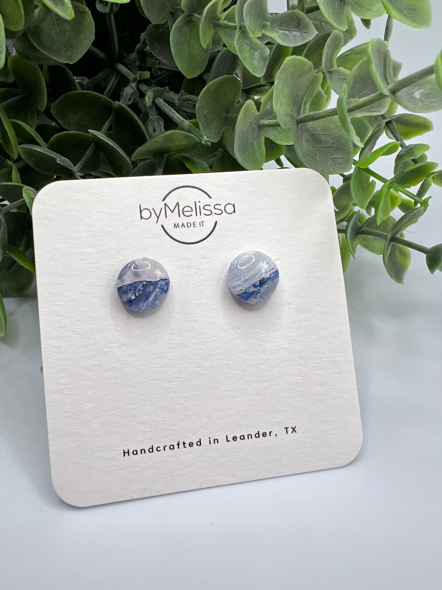 Navy and White Small Circle Stud Earrings