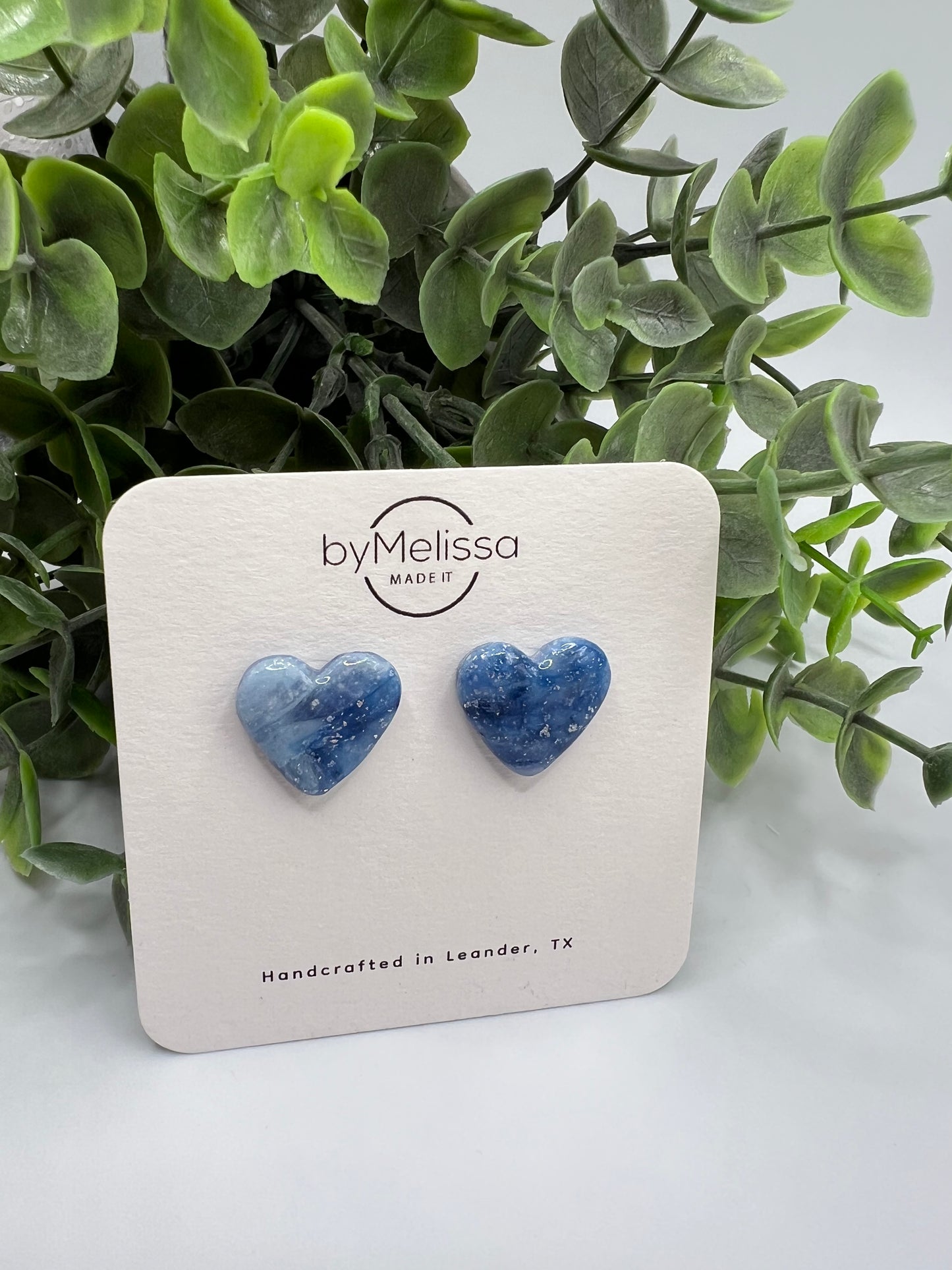 Navy and Columbia Blue Heart Stud Earrings