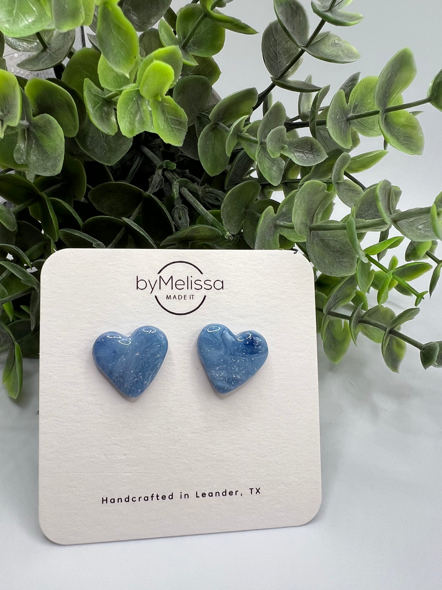 Navy and Columbia Blue Heart Stud Earrings